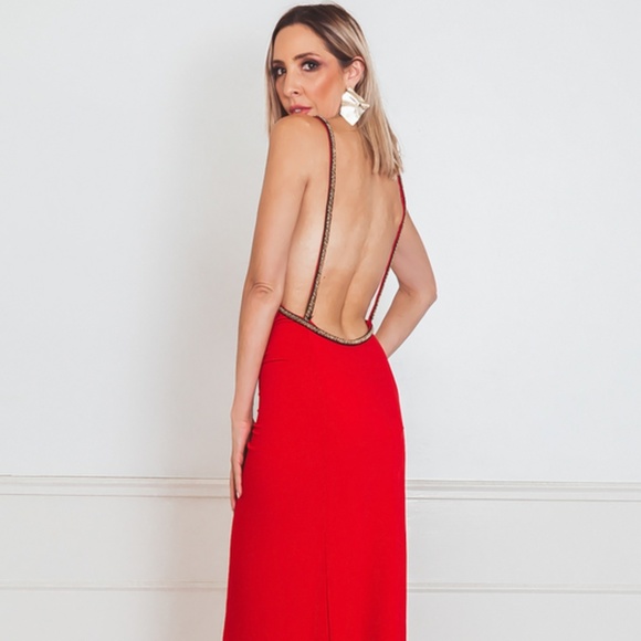 OPEN BACK RED MAXI DRESS - Picture 1 of 4